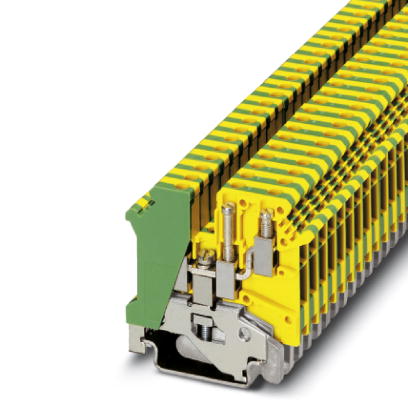 Phoenix Contact Ground - Multi-Conductor Terminal Block; UK  5-TWIN-PE; 2-Level; #30 - #10; Green-Yellow